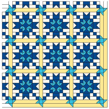 Figure 7: Nine of the 35 blocks with sashing layout